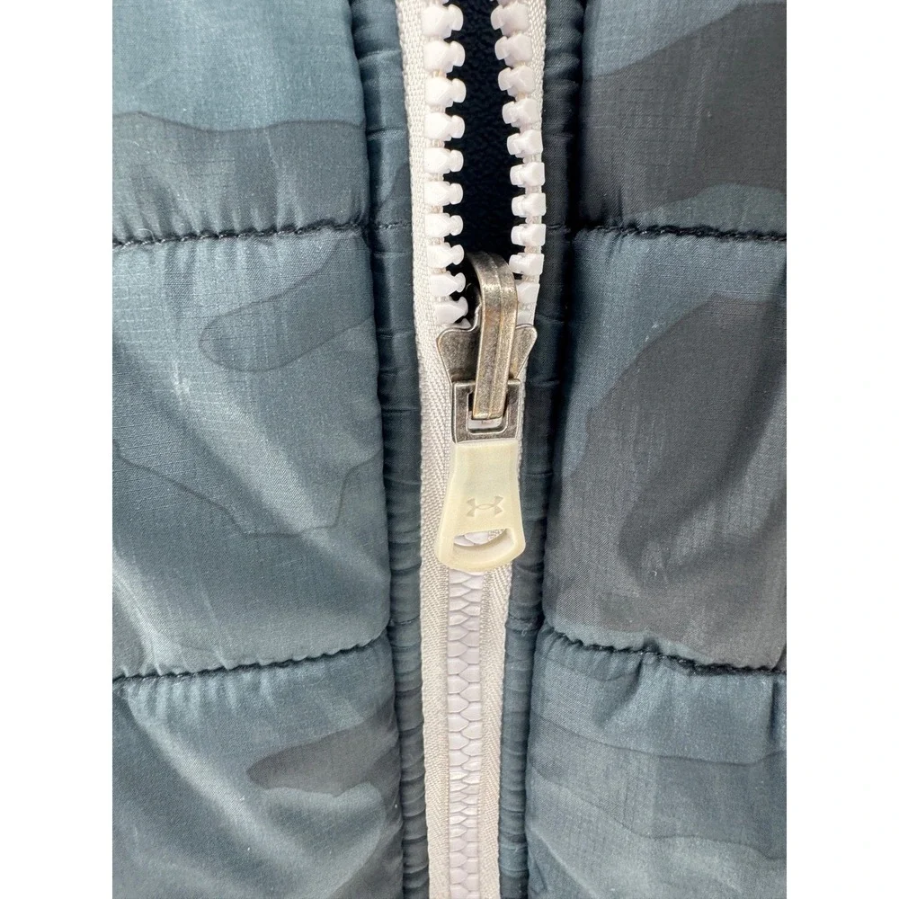 Under Armour Puffer Jacket Kids Large Blue Camo Storm Hooded Coat Reversable